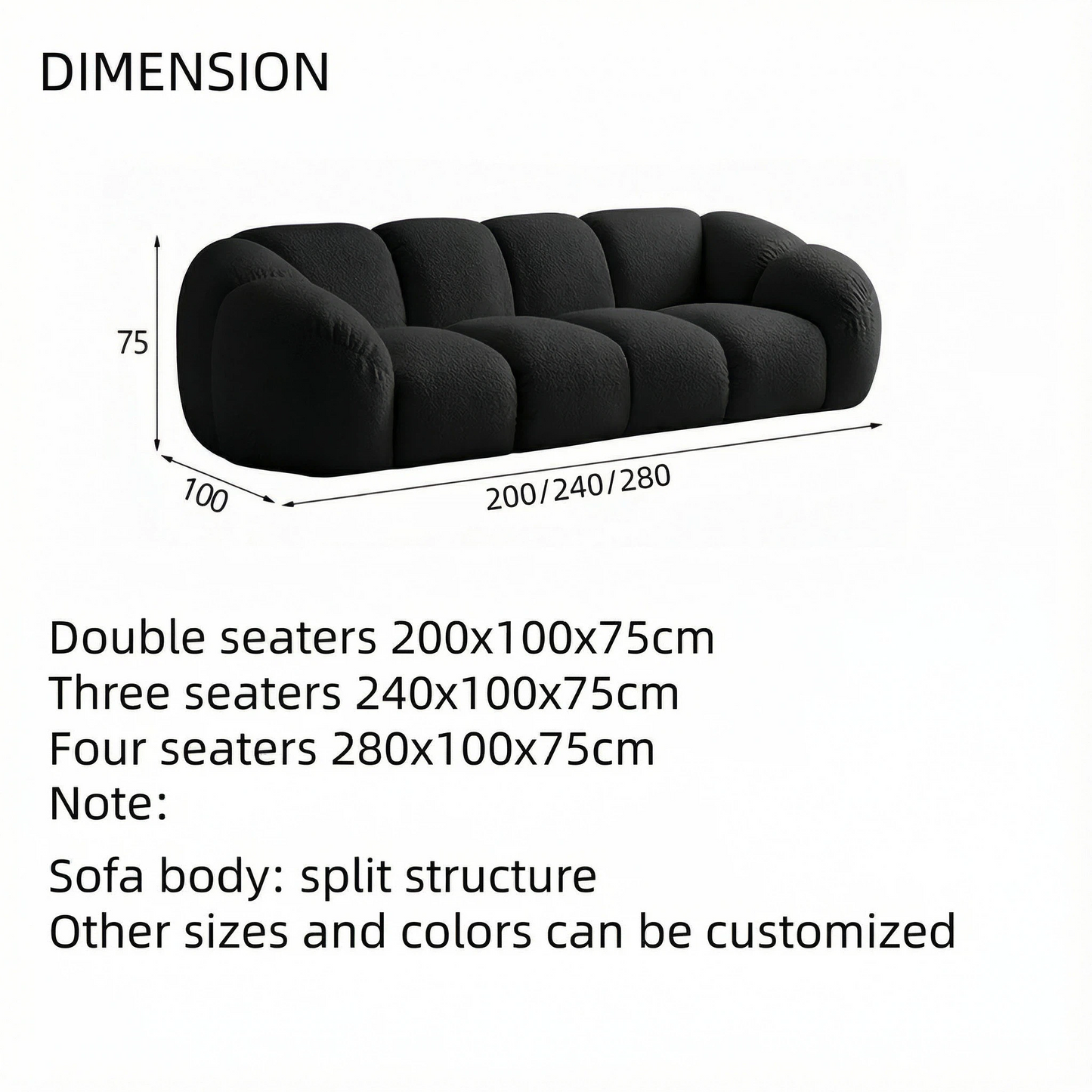 JOY HOME Wood Black Cloud Sofa