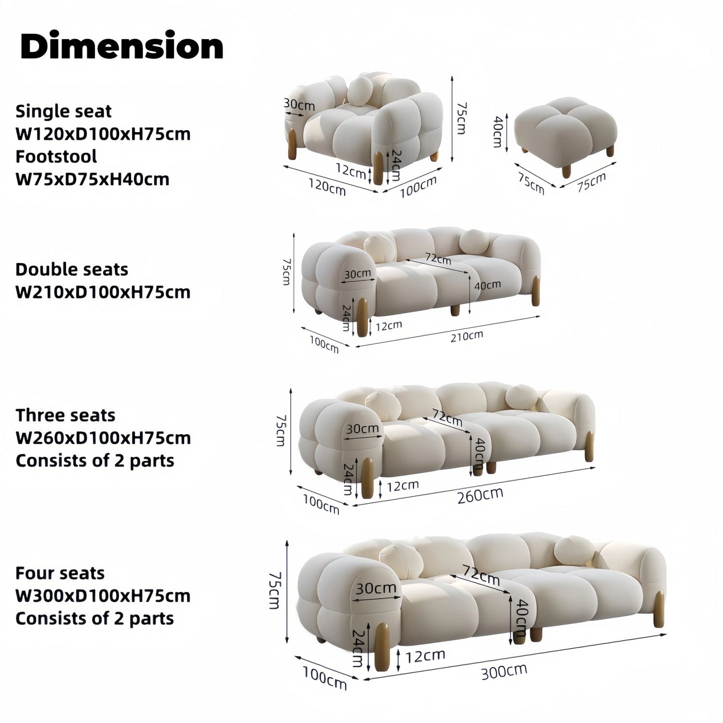 JOY Home Light Luxury Fabric Cloud Shaped Sofa set for Livingroom