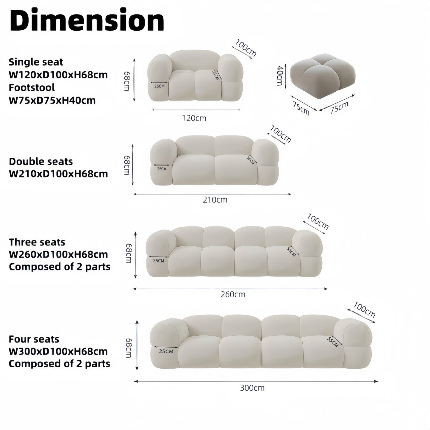 JOY Home Light Luxury Fabric Cloud Shaped Sofa set for Livingroom