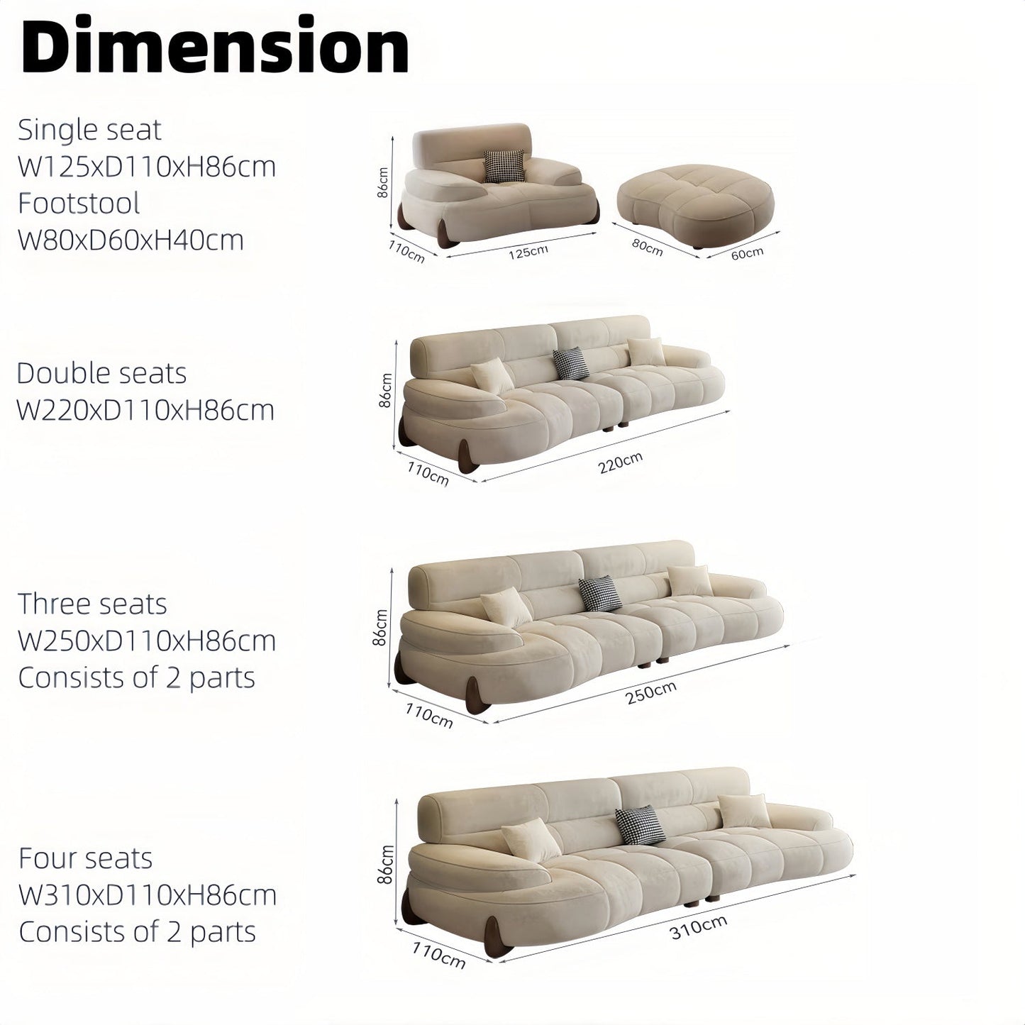 JOY Home Light Luxury Fabric Cloud Shaped Sofa set for Livingroom